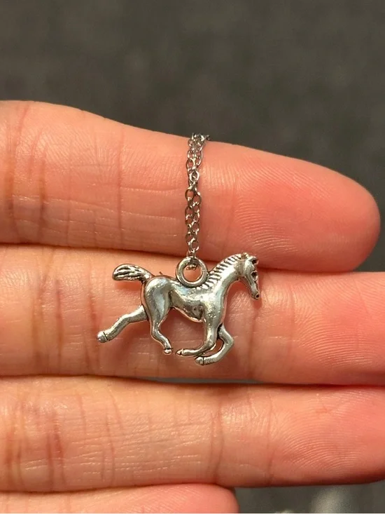 Fashion Jewelry Stainless Steel Silver Horse Pendant Necklace, 20” - Picture 3 of 4